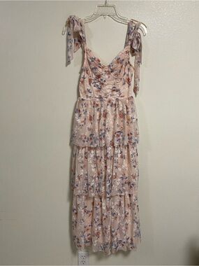 Lulus Dress Women Size Small Blush Pink floral Flirtatious Radiance Bustier Midi